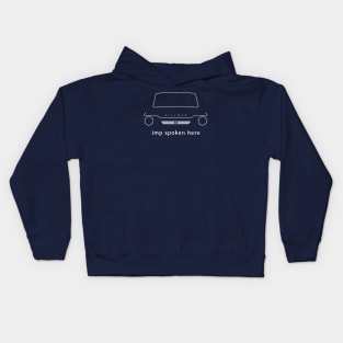 Hillman Imp 1960s British classic car "imp spoken here" white Kids Hoodie